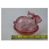 Handmade E. Smith Glass Easter Bunny Figurines with Basket & Pink Glass Dish Handmade E. Smith Glass Easter Bunny Figurines with Basket & Pink Glass Dish