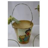 Decorative Easter Tin Buckets with Ribbon Handles - Duck & Chick Prints Gift Set Decorative Easter Tin Buckets with Ribbon Handles - Duck & Chick Prints Gift Set