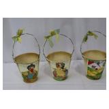 Decorative Easter Tin Buckets with Ribbon Handles - Duck & Chick Prints Gift Set Decorative Easter Tin Buckets with Ribbon Handles - Duck & Chick Prints Gift Set