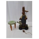 Wooden Rabbit on Cart with Metal Wheels - Folk Art Pull Toy & Round Table Wooden Rabbit on Cart with Metal Wheels - Folk Art Pull Toy & Round Table