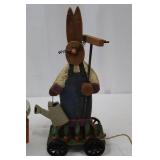 Wooden Rabbit on Cart with Metal Wheels - Folk Art Pull Toy & Round Table Wooden Rabbit on Cart with Metal Wheels - Folk Art Pull Toy & Round Table