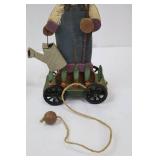 Wooden Rabbit on Cart with Metal Wheels - Folk Art Pull Toy & Round Table Wooden Rabbit on Cart with Metal Wheels - Folk Art Pull Toy & Round Table