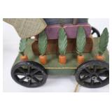Wooden Rabbit on Cart with Metal Wheels - Folk Art Pull Toy & Round Table Wooden Rabbit on Cart with Metal Wheels - Folk Art Pull Toy & Round Table