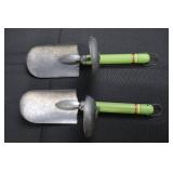 Garden Tools - Galvanized Toolbox with 2 Green-Handled Hand Trowels (Lot of 3) Garden Tools - Galvanized Toolbox with 2 Green-Handled Hand Trowels (Lot of 3)