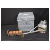 Potting Soil Box - Vintage Galvanized Steel with Watering Can & Seedling Pots Potting Soil Box - Vintage Galvanized Steel with Watering Can & Seedling Pots