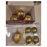 Collection of Orrefors Gold and Green Christmas Ornaments with Boxes and Nordstrom Bag