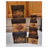 Set of 6 Decorative Paris-Themed Nesting Boxes with Holiday Tree Skirts and Gold Ornaments