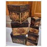 Set of 6 Decorative Paris-Themed Nesting Boxes with Holiday Tree Skirts and Gold Ornaments