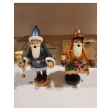 Set of 2 Erzgebirge German Wooden Smoking Manikins with Boxes