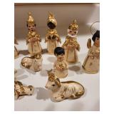Vintage Ceramic Nativity Scene Figurine Set with Animals and Angels