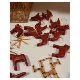 Collection of Scandinavian Straw and Wood Christmas Ornaments with Gold Box