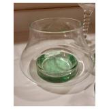 Set of 4 Art Glass Vessels and Decorative Etched Glass Compote