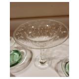 Set of 4 Art Glass Vessels and Decorative Etched Glass Compote