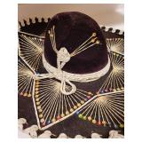 Vintage Sombrero Gonzales Velvet Hat with Embroidered Accents