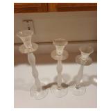 Set of 3 Frosted Glass Taper Candle Holders with Swirl Stems