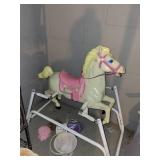 Vintage Ride-On Spring Rocking Horse Toy with Pink Saddle