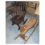 Vintage Wooden Rocking Horse and Child's Rocking Chair Set