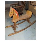 Vintage Wooden Rocking Horse and Child's Rocking Chair Set