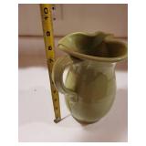 Green Glazed Italian Pottery Pitcher 8 Inch