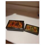 Set of 2 Russian Lacquer Hand Painted Decorative Boxes