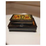 Set of 2 Russian Lacquer Hand Painted Decorative Boxes