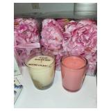 Decorative Home Decor Assortment Including Carved Wooden Box, Aynsley Clock, Candles, and Collectibles