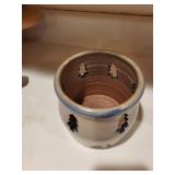 1998 Rowe Pottery Works Stoneware Candle Holder with Pine Tree Cutouts