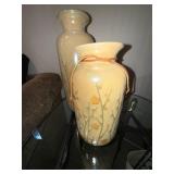 Cream Ceramic Vases with Orange Floral Motif (Lot of 2)