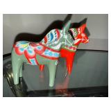 Greenholt Dala Horses - Hand-Painted Wooden Swedish Folk Art (Lot of 2)