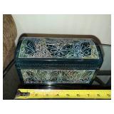 Butterfly Pattern Jewelry Box - Black Wood Two-Compartment Keepsake Box
