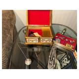 Circular Mosaic Inlay Pendant Necklace on Silver Chain - Includes Ornate Jewelry Box