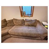 Curved Brown Corduroy Sectional Sofa - U-Shape Living Room Couch with Cushions