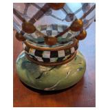 Mackenzie-Childs Glass Vase Hand-Painted Floral Copper Lattice 10.75 in Tall