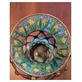 Mackenzie-Childs Glass Vase Hand-Painted Floral Copper Lattice 10.75 in Tall