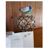 Mackenzie-Childs Glass Vase Hand-Painted Floral Copper Lattice 10.75 in Tall