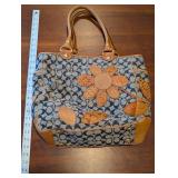 Coach Signature Canvas Handbag with Leather Flower Applique - Tan Trim