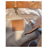 Coach Signature Canvas Handbag with Leather Flower Applique - Tan Trim