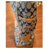 Coach Signature Canvas Handbag with Leather Flower Applique - Tan Trim