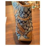 Coach Signature Canvas Handbag with Leather Flower Applique - Tan Trim