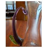 Kosta Boda Glass Pitcher Carafe - Purple Handle & Yellow Spout