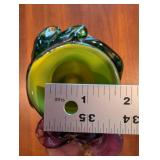 Handmade Glass Vase - 8 in Tall - Pink-Purple Flower with Green Leaves