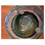 Handmade Glass Vase - 8 in Tall - Pink-Purple Flower with Green Leaves