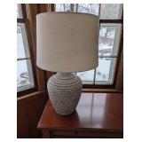 Dotted Ceramic Table Lamp - Linen Shade, Neutral Gray-Beige Finish