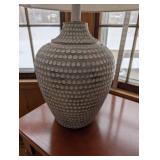 Dotted Ceramic Table Lamp - Linen Shade, Neutral Gray-Beige Finish
