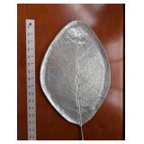 Leaf-Shaped Silver Metal Decorative Plate - Large Tray, ~13 in Long