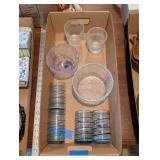 Glassware Set - Blue-Striped Ribbed Tumblers & Etched Floral Bowls