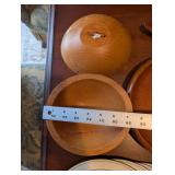 California Redwood Pineapple Wood Bowls Set with Floral Plates & Carved Round Platter