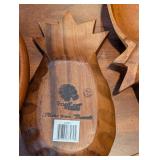 California Redwood Pineapple Wood Bowls Set with Floral Plates & Carved Round Platter