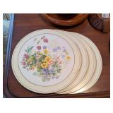 California Redwood Pineapple Wood Bowls Set with Floral Plates & Carved Round Platter