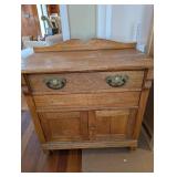 Vintage Oak Sideboard Buffet with Carved Crest & Brass Hardware